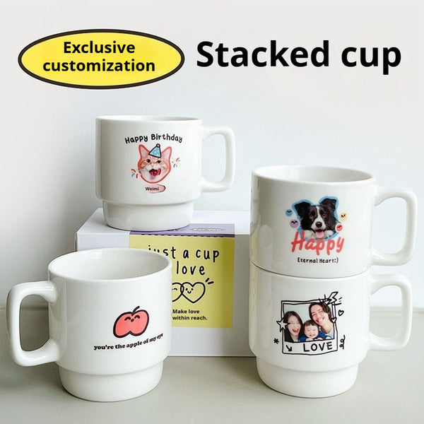 Come to the picture to customize the stacking mark cup creative design pet baby avatar photo birthday wedding anniversary gift