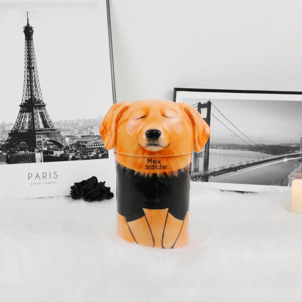 Artistic dog ashes urn