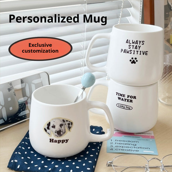 Customized mug pet periphery cat dog head photo birthday commemorative hand creative gift warm belly cup