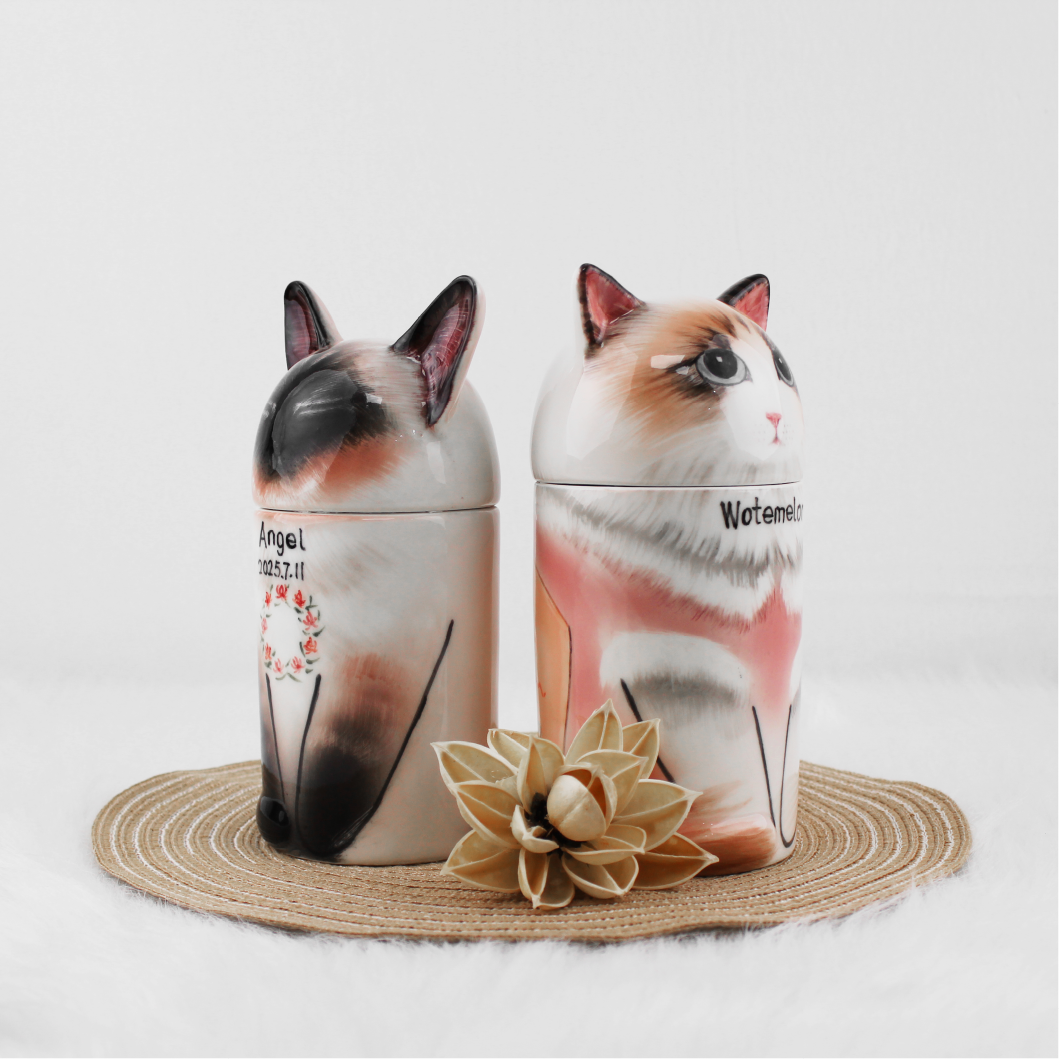 Handcrafted cat likeness urn