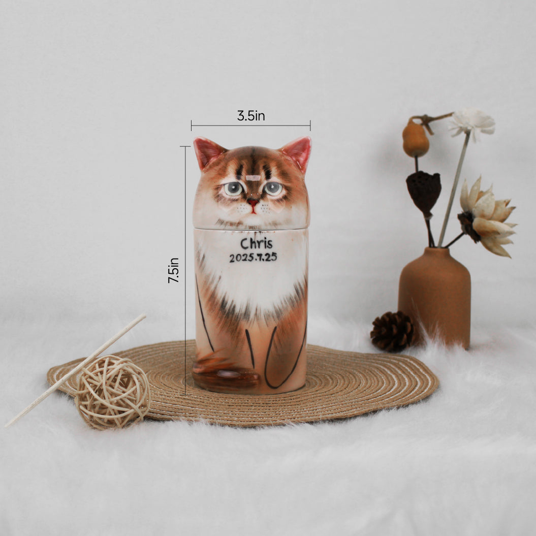 Artistic ceramic cat urn