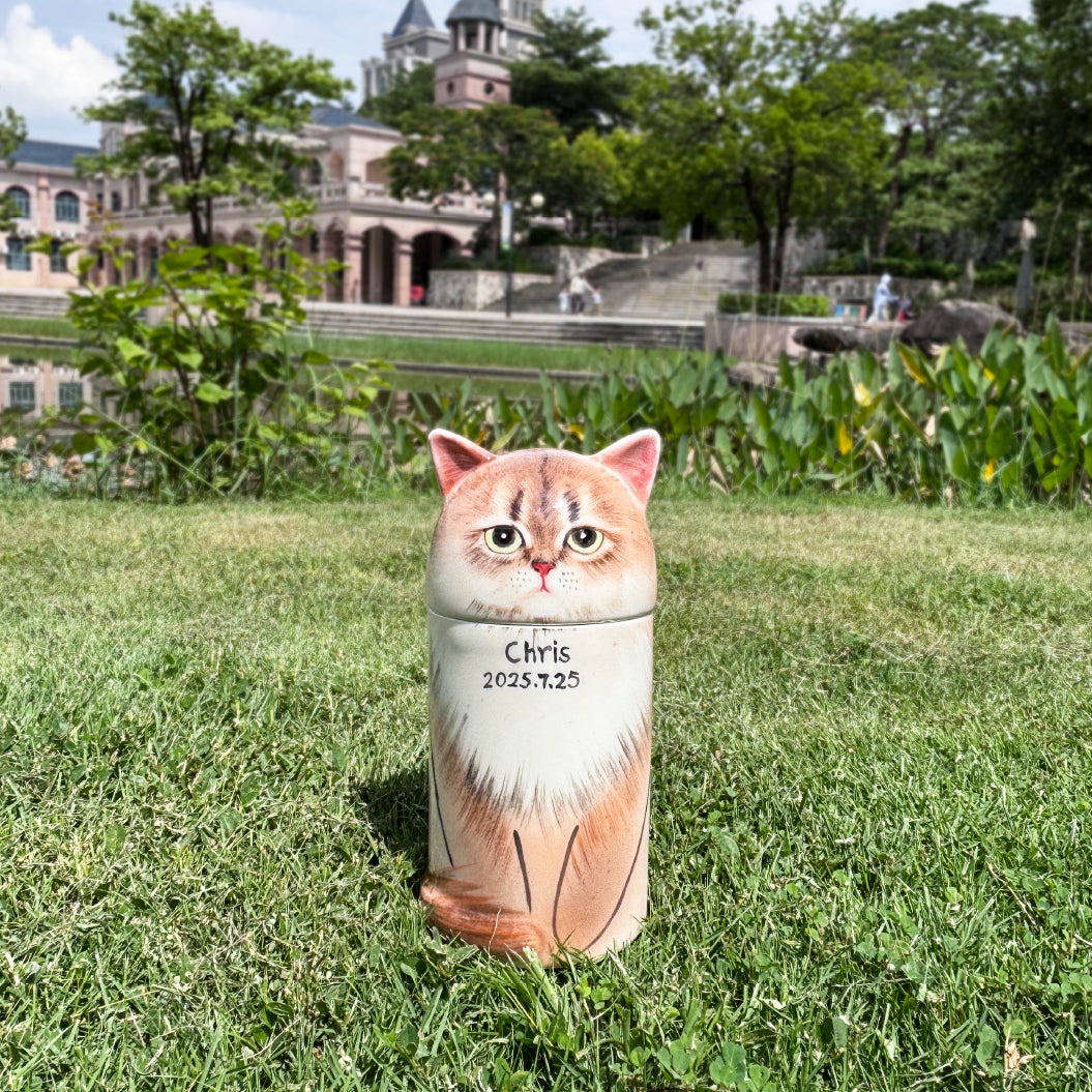 Hand-painted ceramic cat urn