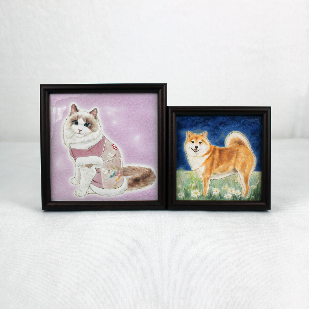 Personalized ceramic dog portrait painting framed artwork