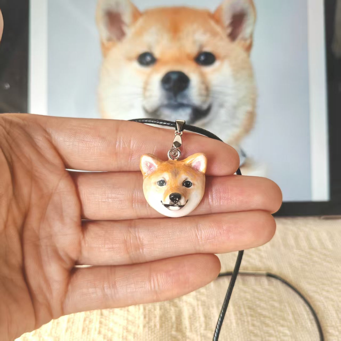 Hand-painted pet plaster necklace dog portrait keepsake
