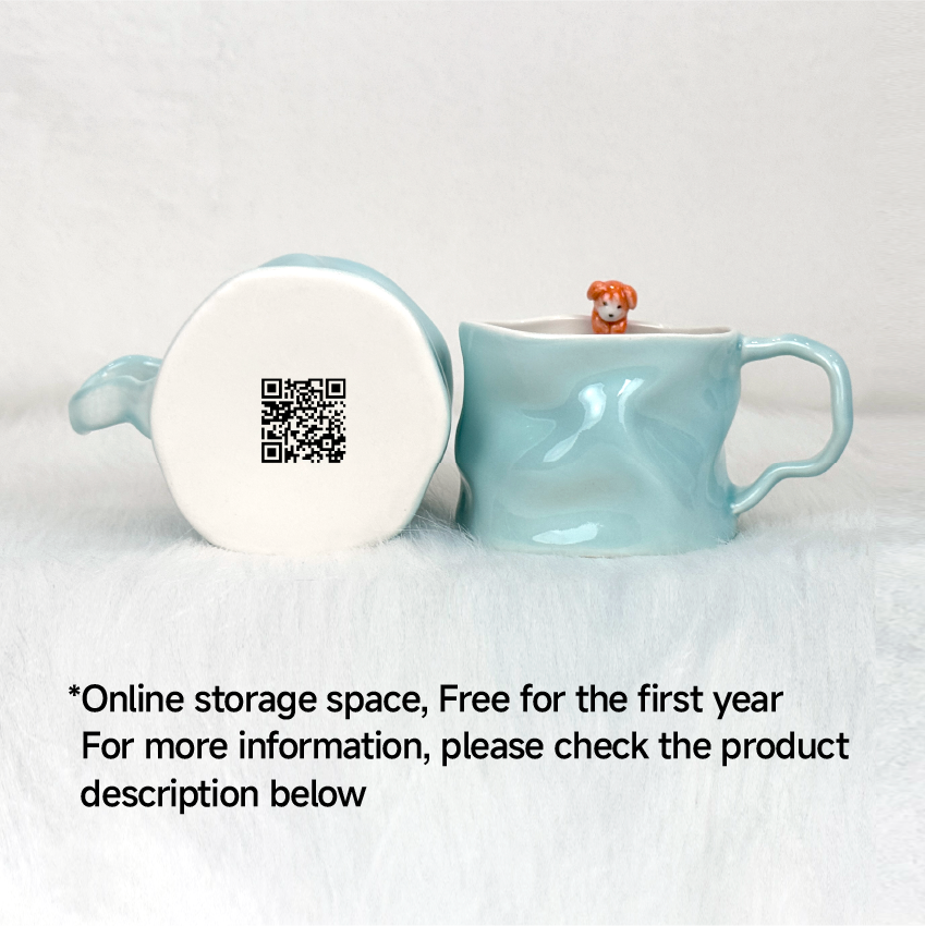 Personalized ceramic coffee cup with QR code feature